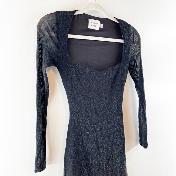 Hello Molly Bring Me To The Sky Long Sleeve Bodycon Mini Dress Metallic Black 2 - Picture 5 of 9